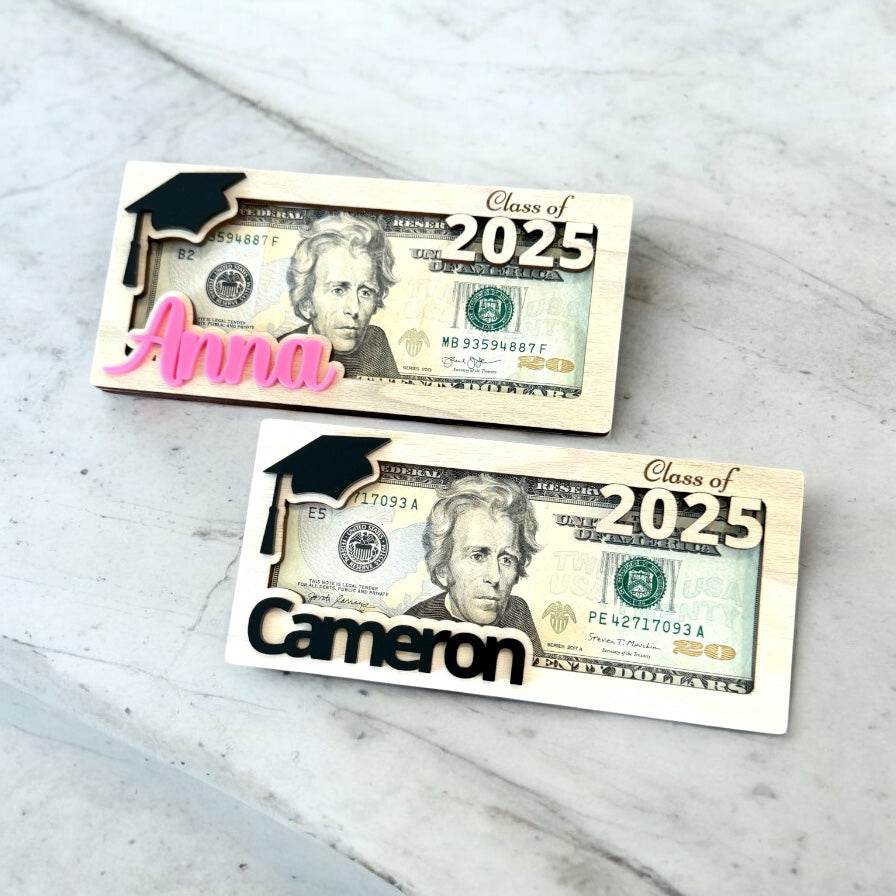 Personalized Graduation Money Holder | Class of 2025 Gift | Custom Grad Cap Cash Display | Senior Gift for Him or Her - Coastal Chaos LLC
