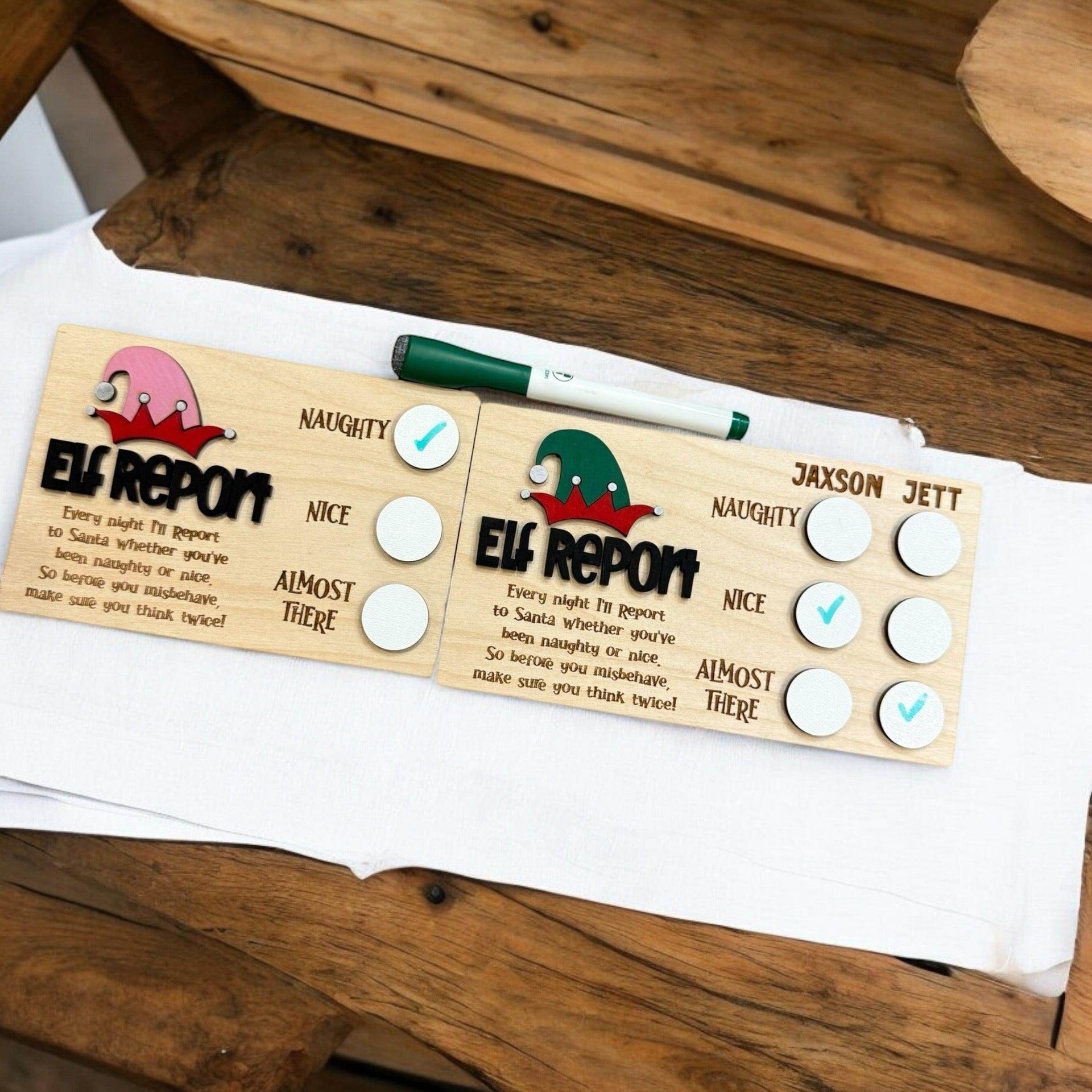 Personalized Elf Report & Message Boards – Wooden Dry Erase Christmas Keepsakes - Coastal Chaos LLC
