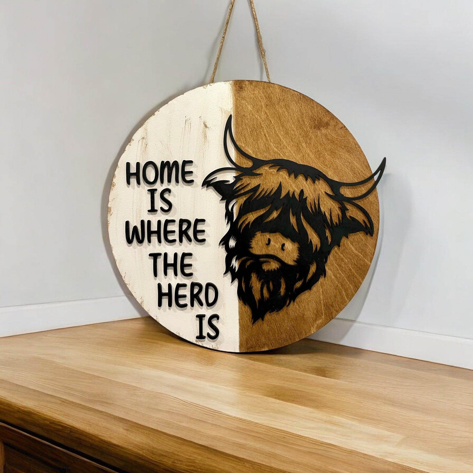 Cow Welcome Sign, farmhouse door hanger, where the herd is sign - Coastal Chaos LLC