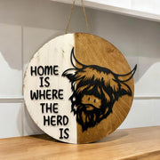 Cow Welcome Sign, farmhouse door hanger, where the herd is sign - Coastal Chaos LLC