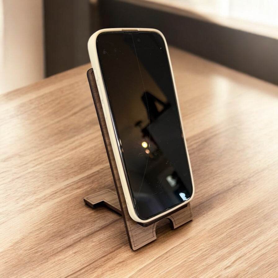 Custom Wood Phone Stand with Initial | Personalized Laser Cut Phone Holder | Walnut, Birch or White Oak | Gift for Him or Her - Coastal Chaos LLC