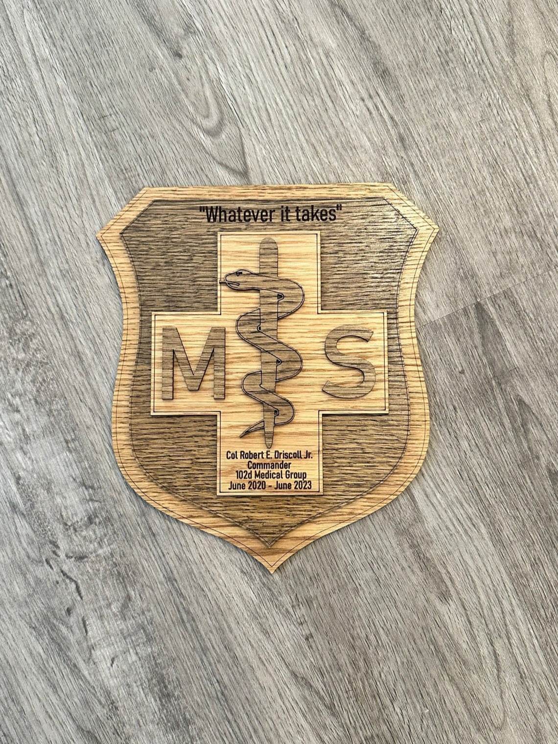 Custom MSC Shield Plaque – Laser Engraved Medical Service Corps Award | Personalized Military Retirement, Promotion, or Going Away Gift - Coastal Chaos LLC